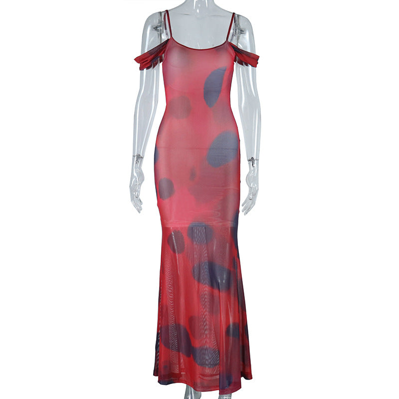 Vestido maxi ajustado con estampado de tirantes sexy para mujer