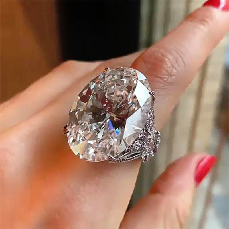 Women Fashion Large Oval Zircon Ring Copper Style