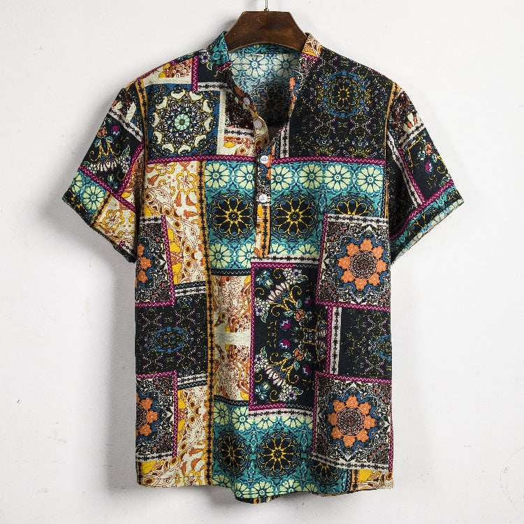 Camisa informal de vacaciones para hombre con estampado de flores diminutas en 3D