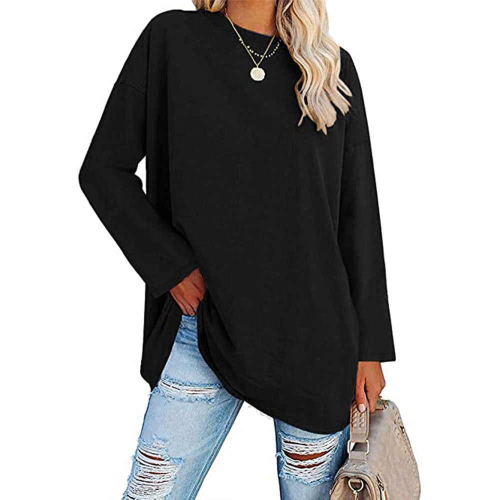 Casual Women Long Sleeve Solid Color Blank T-Shirt