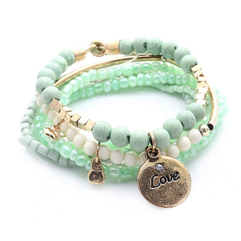 Conjunto de pulseras de cuentas multicapa estilo bohemio retro para mujer