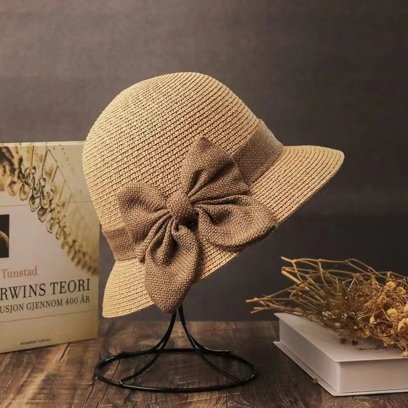 Sombrero de paja plegable con lazo para mujer, informal, a la moda