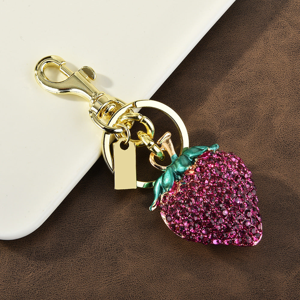 Fashion Rhinestone Strawberry Pineapple Pendant Metal Keychain