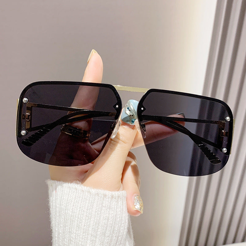 Lunettes de soleil à demi-monture en métal pour femmes, protection UV, simples et tendance