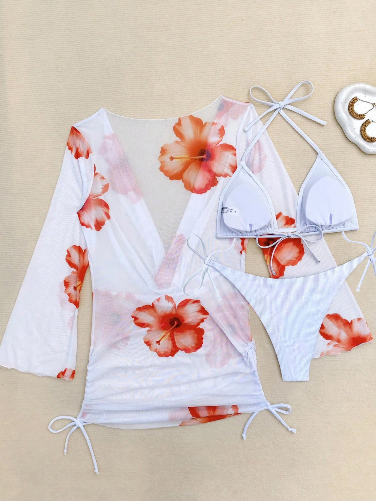 Women Fashion Sexy Floral Printed Bikini Cover-Up Set