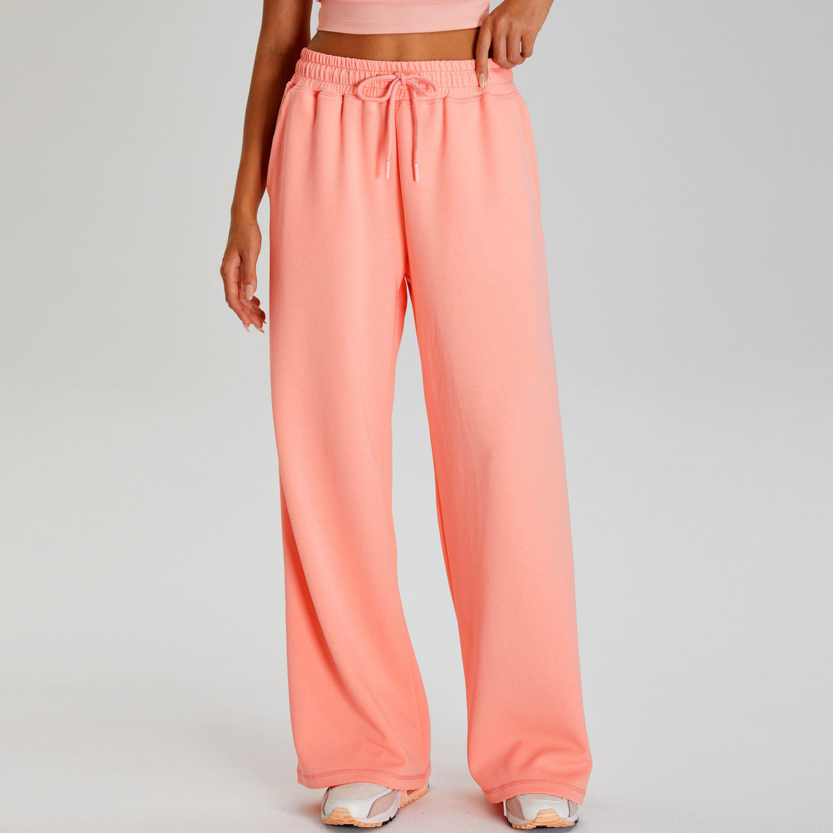 Pantalones anchos informales holgados con cordón para mujer