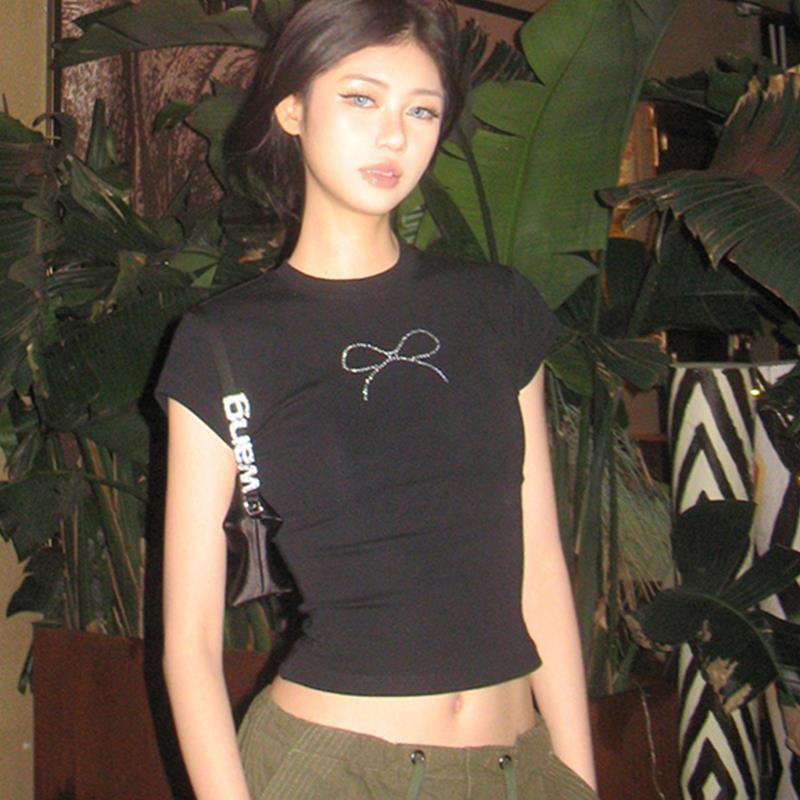 Women Casual Bowknot Printed Round Neck T-Shirt