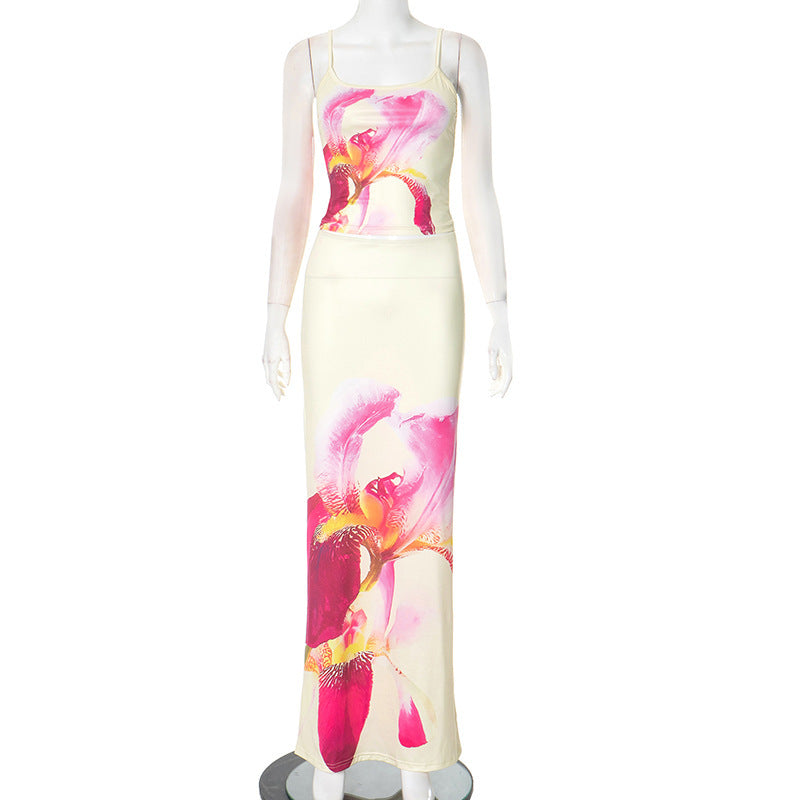 Women Fashion Sexy Flower Printed Camisole Set