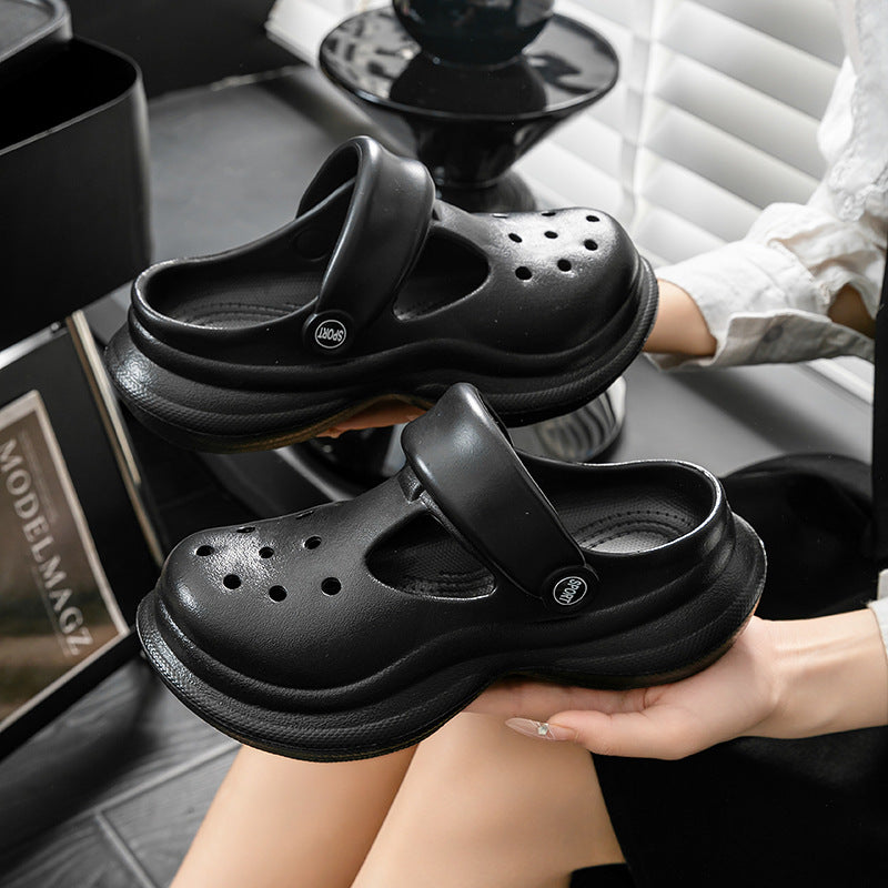 Women Fashion Casual Contrast Color Thick-Soled Non-Slip Hole Shoes