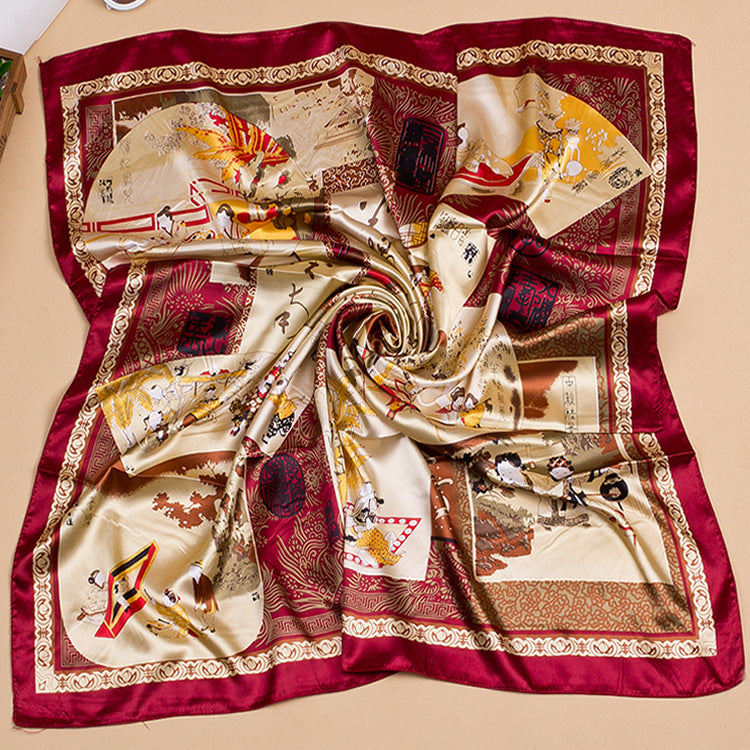 Women Fashion Printed Large Square Silk Scarf Floral Pattern Elegant Accessory