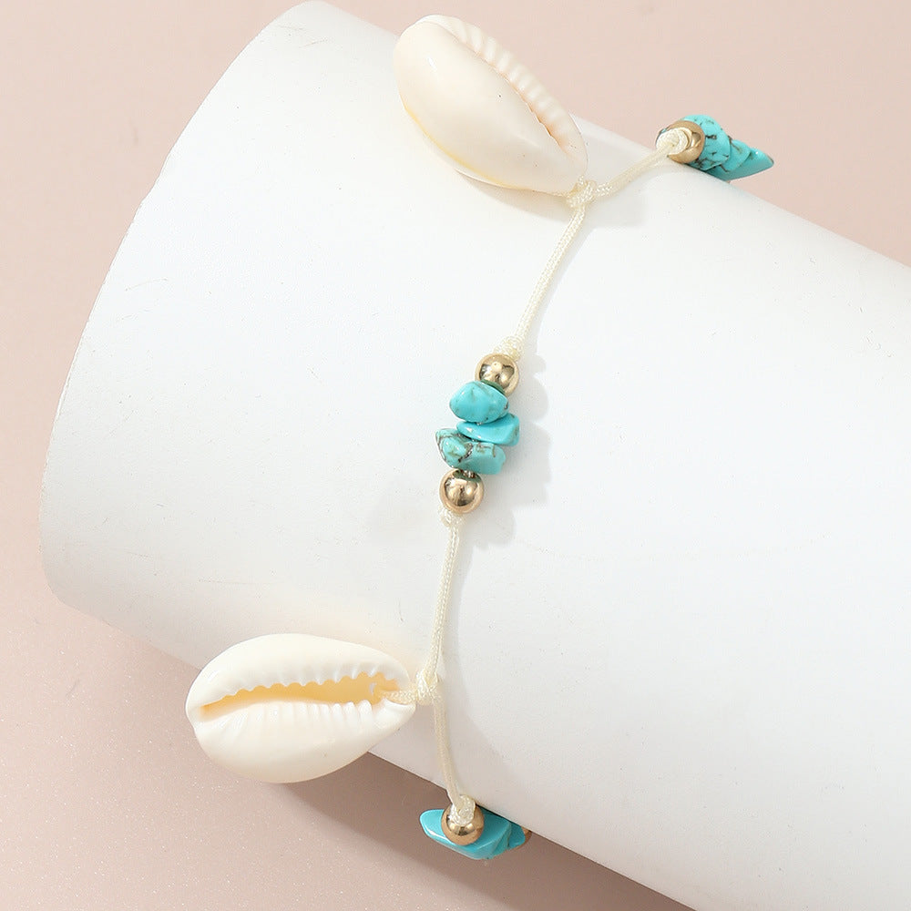 Tobillera con borlas de conchas turquesas bohemias