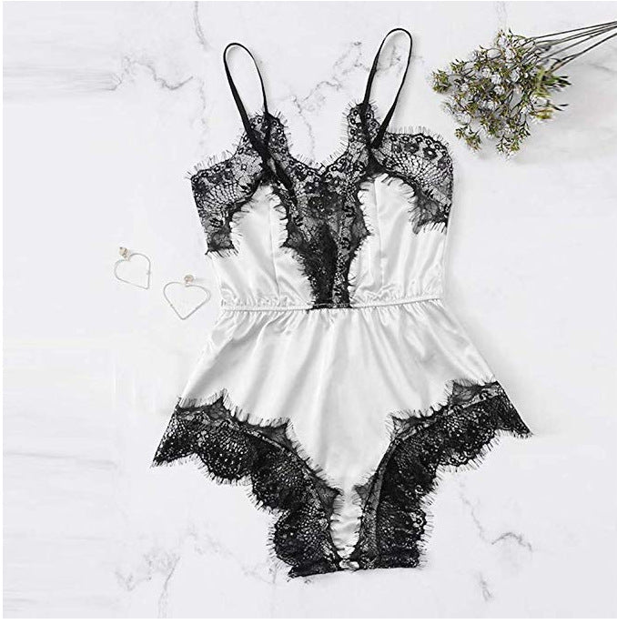 Women Pajamas Imitation Silk Homewear Lace Sleepwear