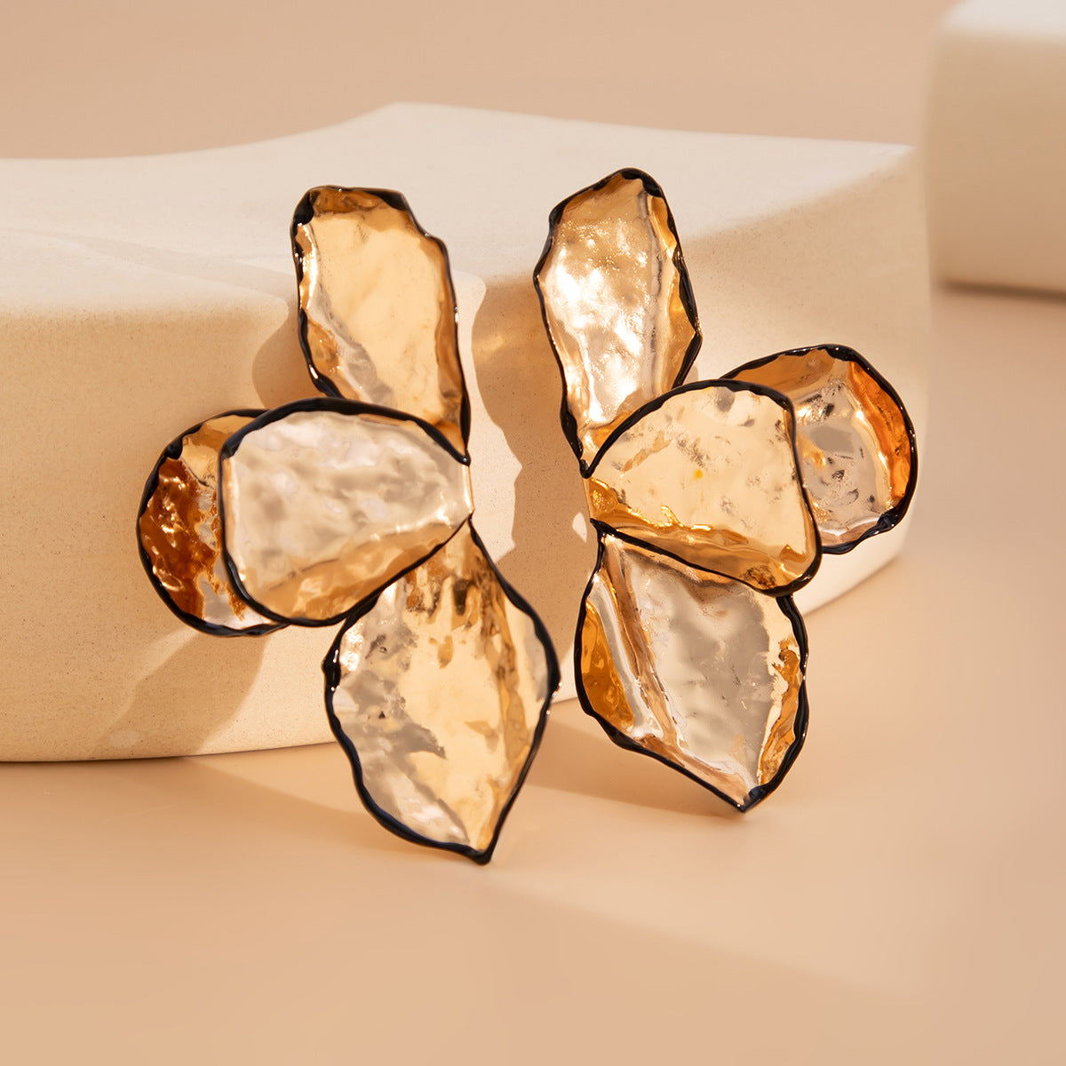 Exaggerated Metal Floral Stud Earrings Alloy Flowers Geometric
