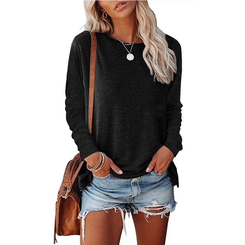 T-shirt ample à manches longues et col rond pour femme