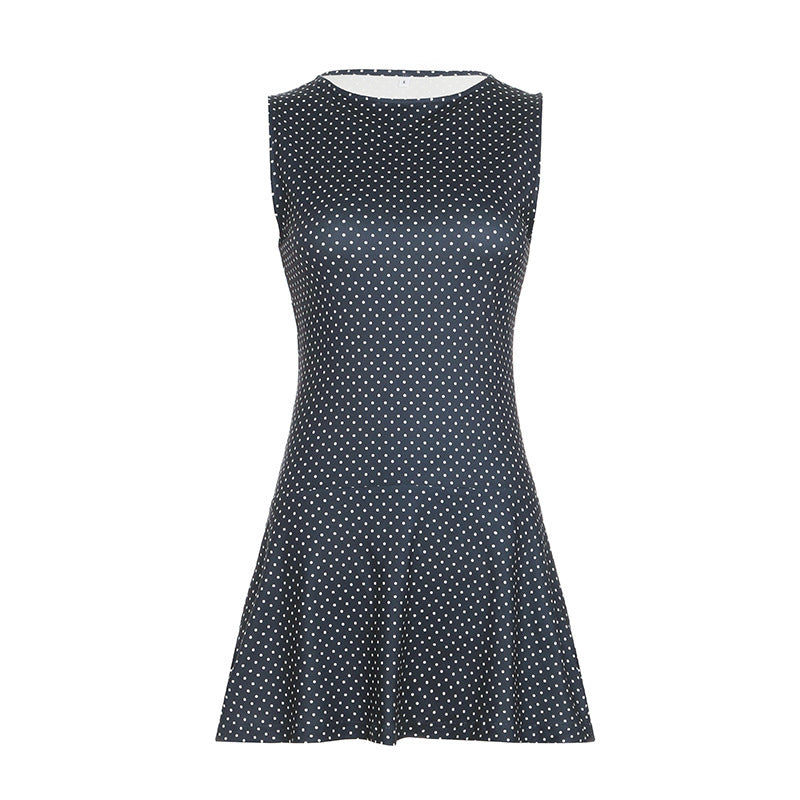 Women Summer Sleeveless Polka Dot Printed Casual Dress