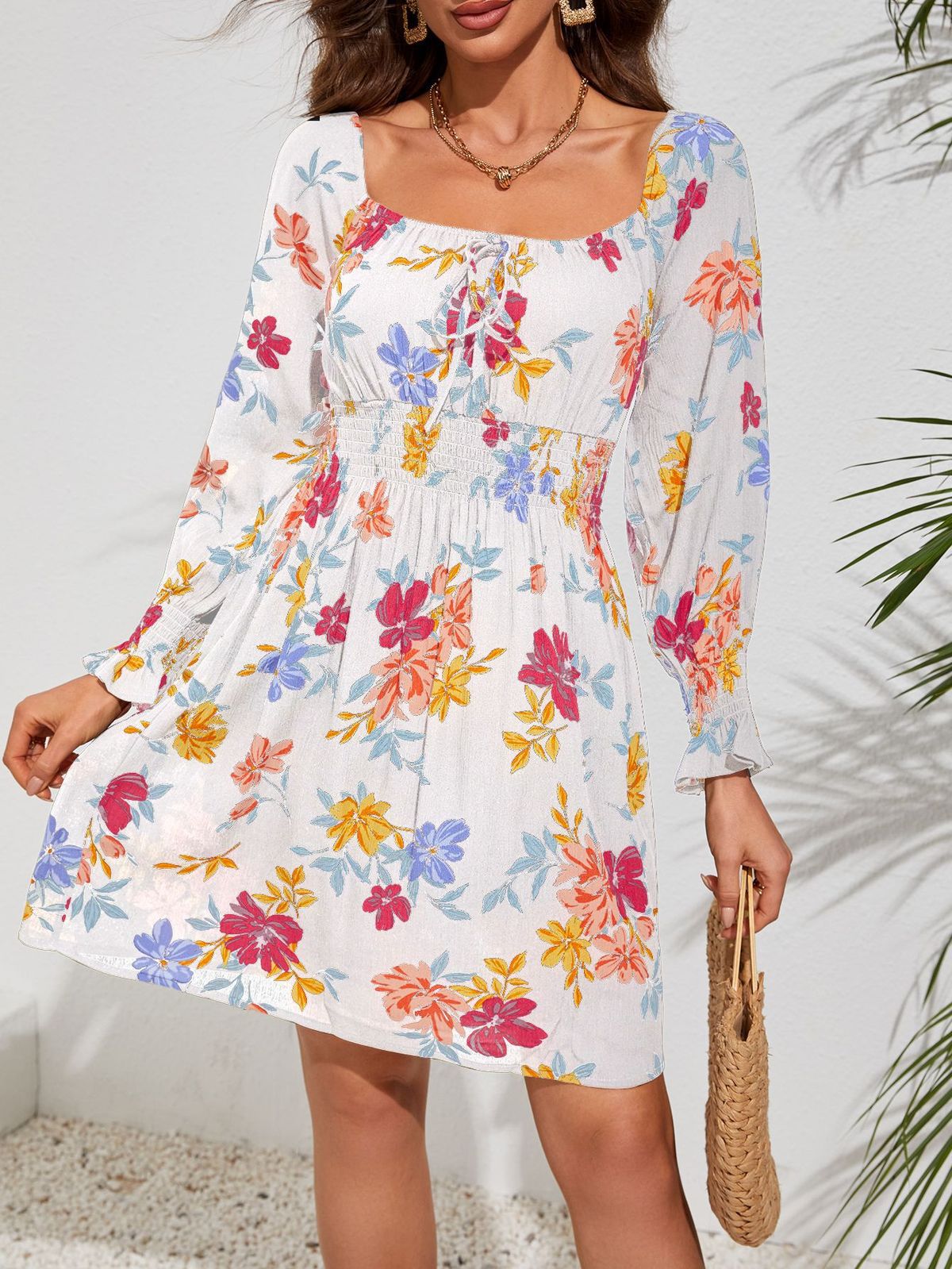 Vestido casual de algodón con estampado floral para mujer