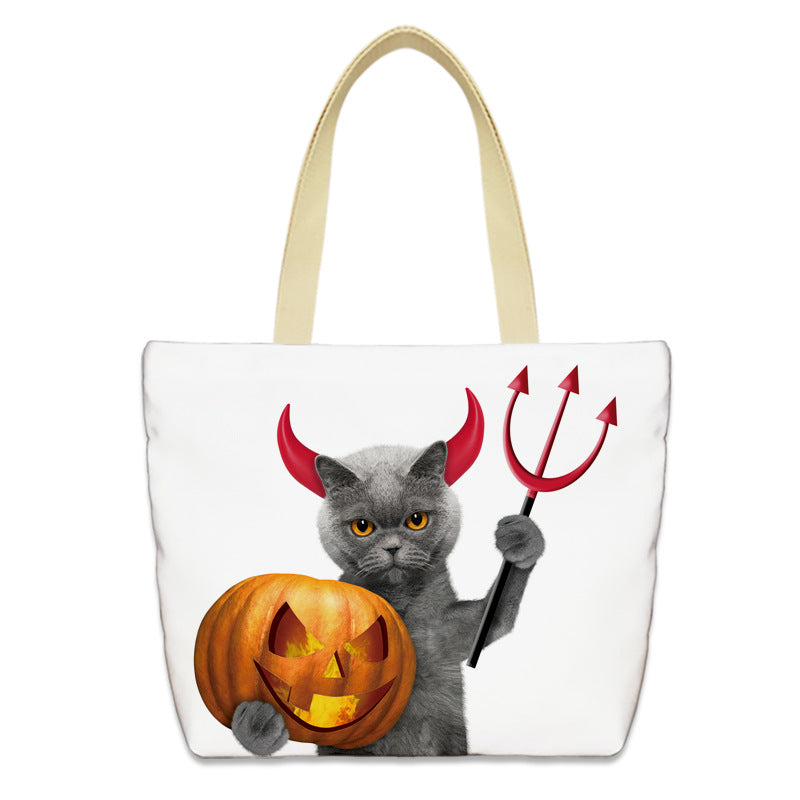 Bolso de lona con diseño de calabaza de Halloween para mujer