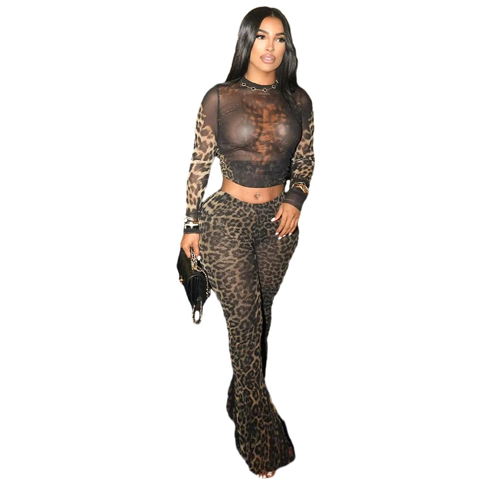Conjunto de dos piezas con estampado de leopardo sexy para mujer