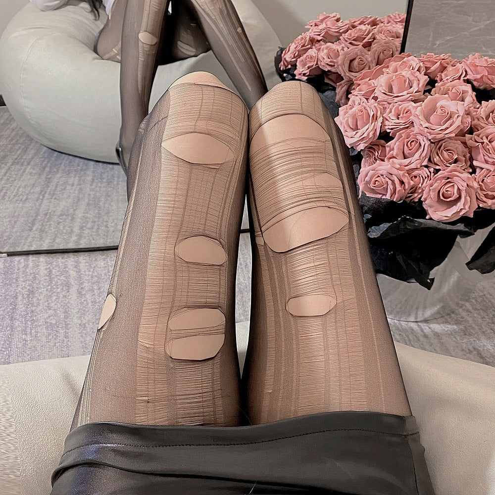 Medias de seda sexys rasgadas a mano para mujer