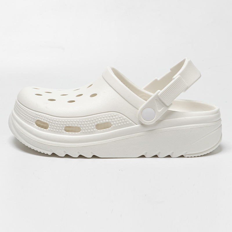 Zapatos casuales de suela gruesa con agujeros para mujer, de color sólido
