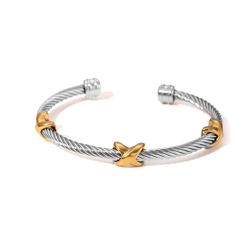 Women Fashion Steel Wire Rope Titanium Steel Twist Bracelet