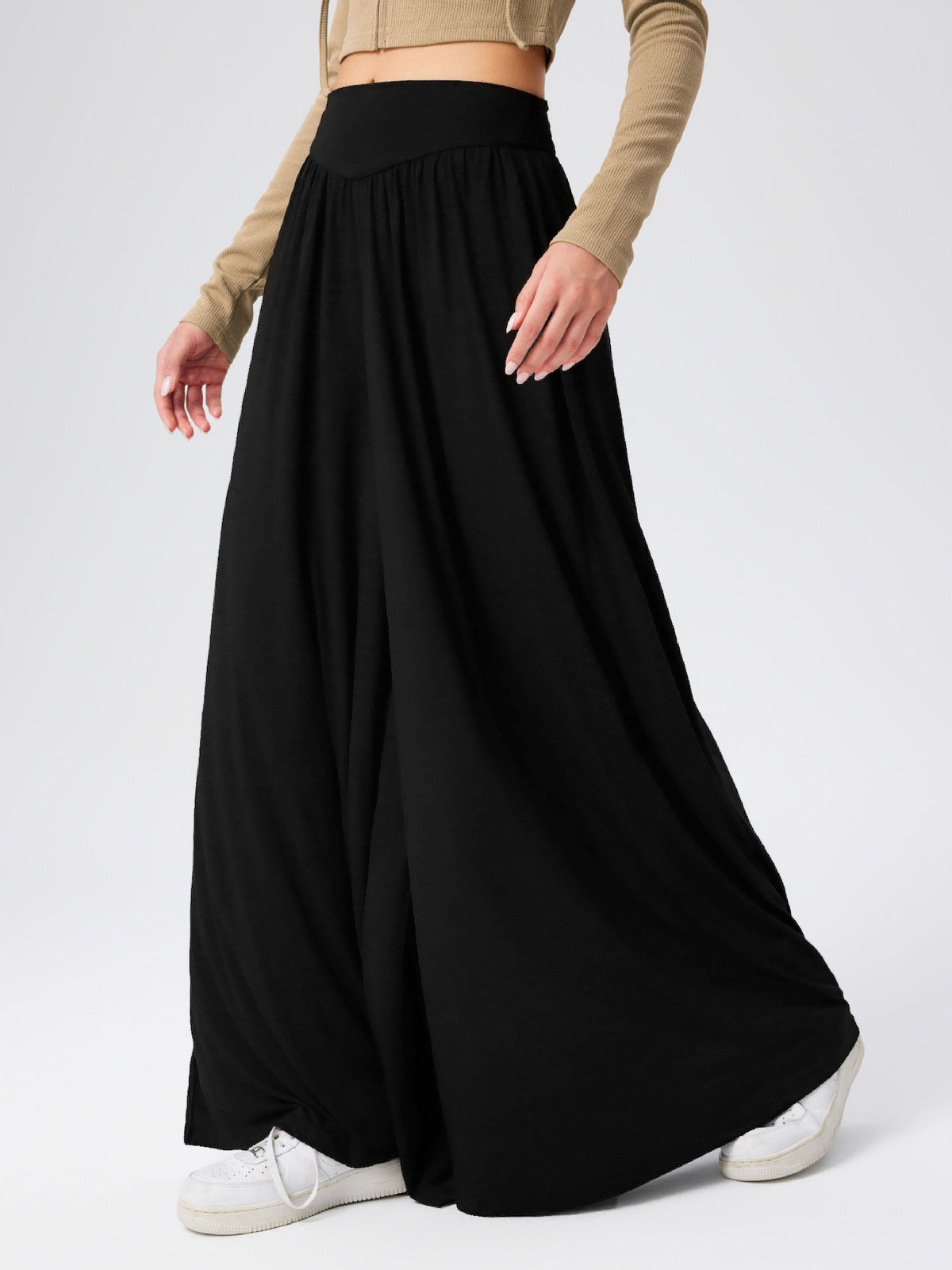 Pantalones anchos de cintura alta informales de moda para mujer