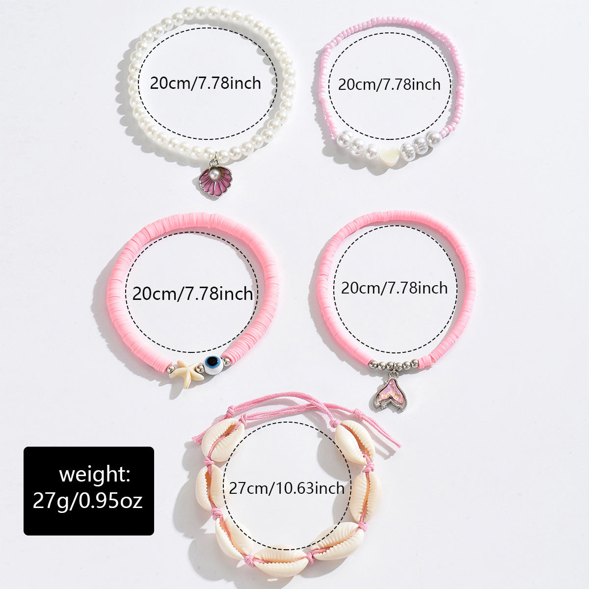 Summer Ocean Wind Shell Starfish Sea Bracelet 5 Piece Set