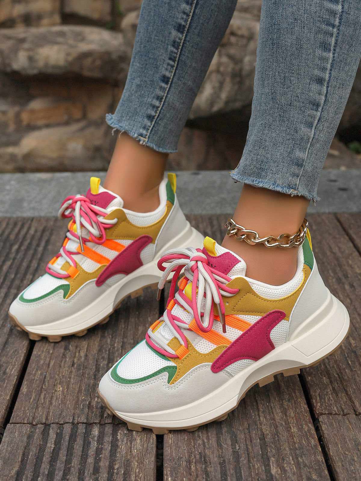 Women Casual Contrast Color Platform Sneakers