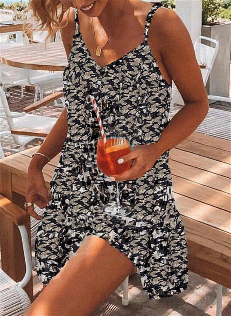 Women Casual Sexy Leopard Print Summer Loose Bohemian Mini Dress