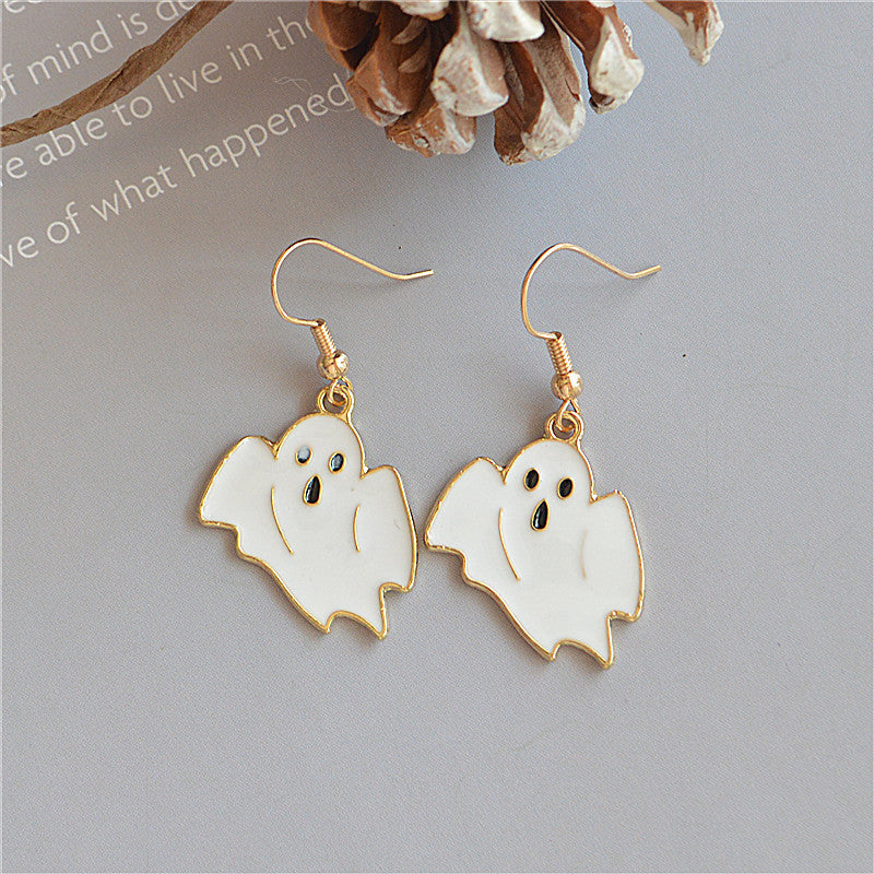 Pendientes de sombrero con forma de calavera, calabaza, gato y fantasma de Halloween para mujer