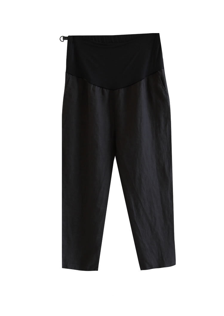 Pantalones casuales de algodón y lino de pierna ancha para mamás