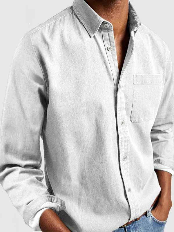 Men'S Casual Solid Color Cotton Shirt with Lapel