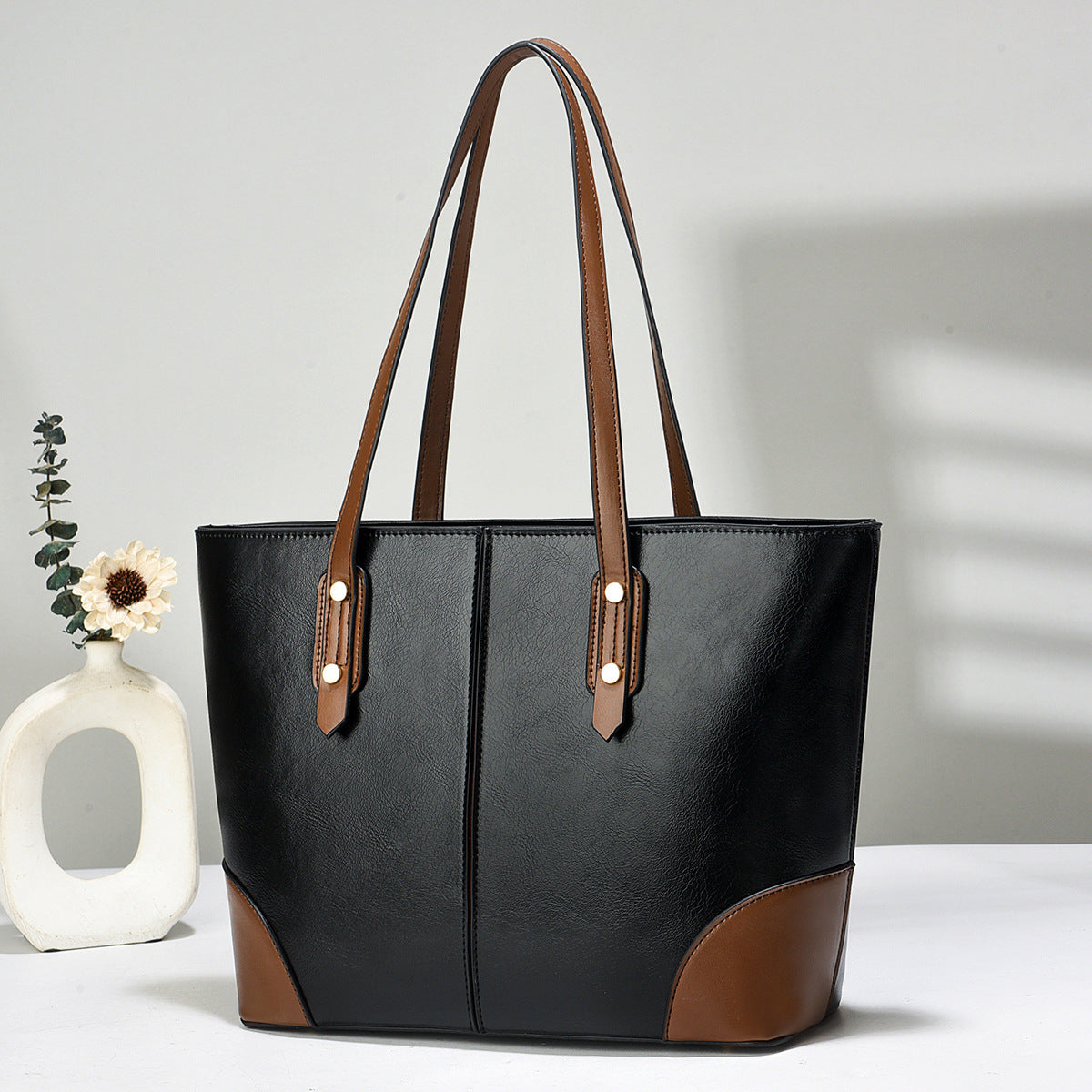 Women Casual Large Capacity PU Shoulder Tote Bag