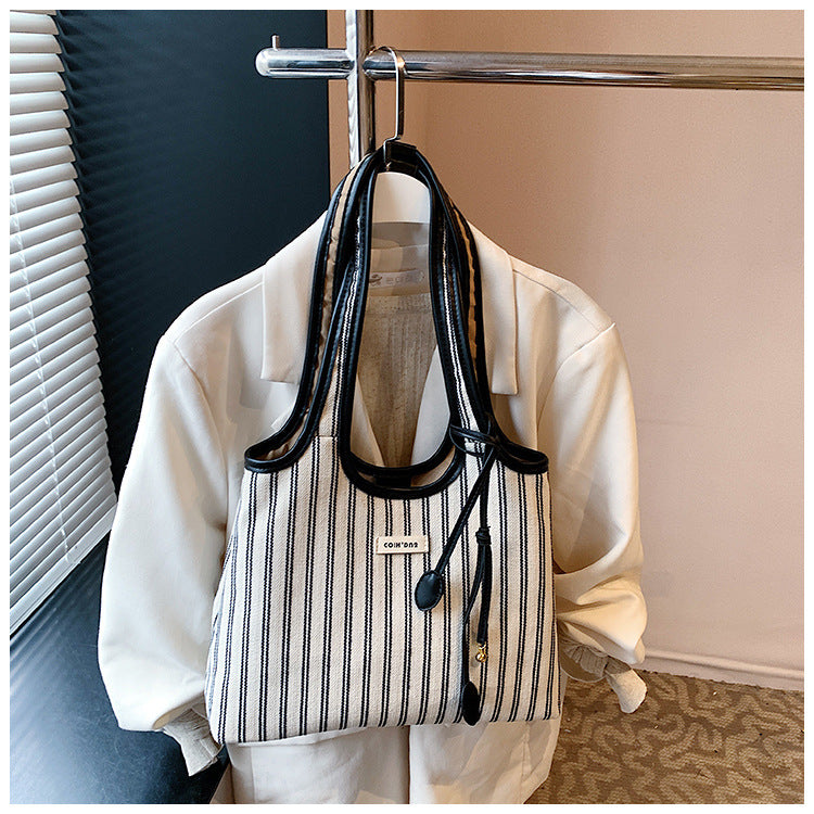 Sac fourre-tout décontracté à rayures pour femme, grande capacité