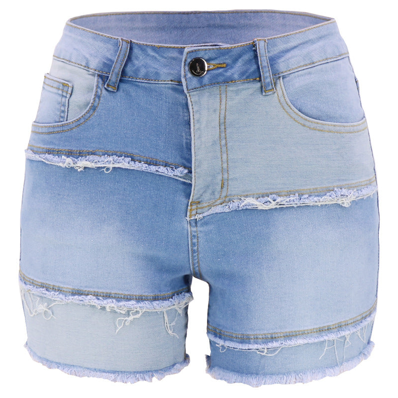 Pantalones cortos vaqueros de retazos casuales de moda para mujer