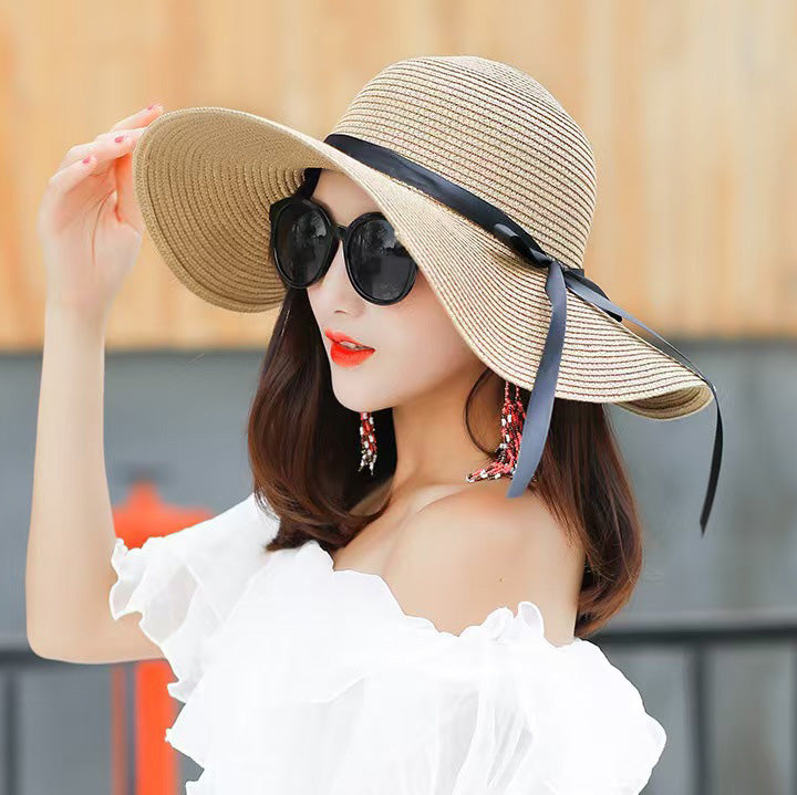 Women Casual Straw Sun Hat with Big Rim and Foldable Design