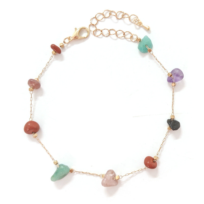 Chaîne de pied simple en pierre d'agate multicolore naturelle de style bohème pour femme