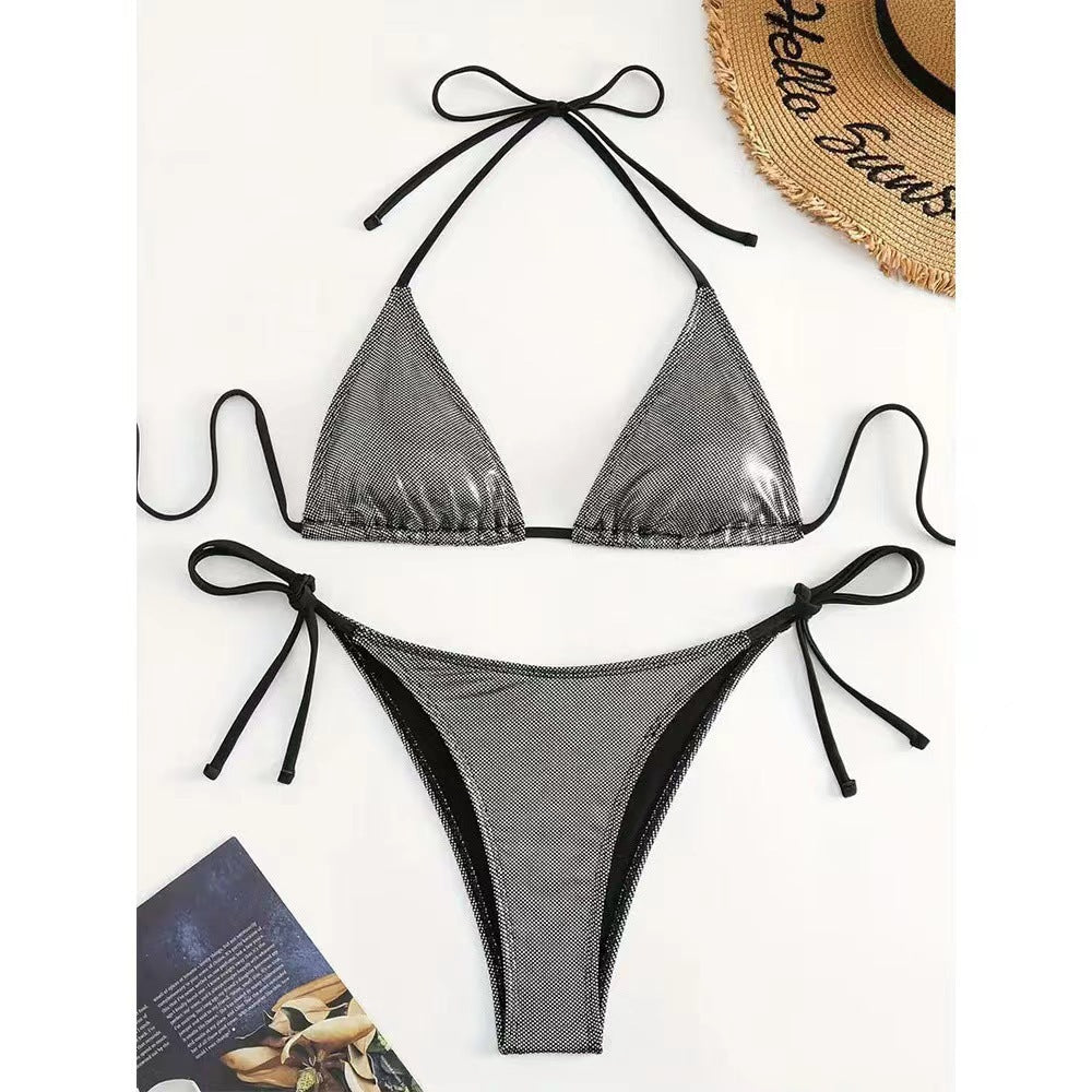 Maillot de bain bikini à lacets de couleur unie pour femme