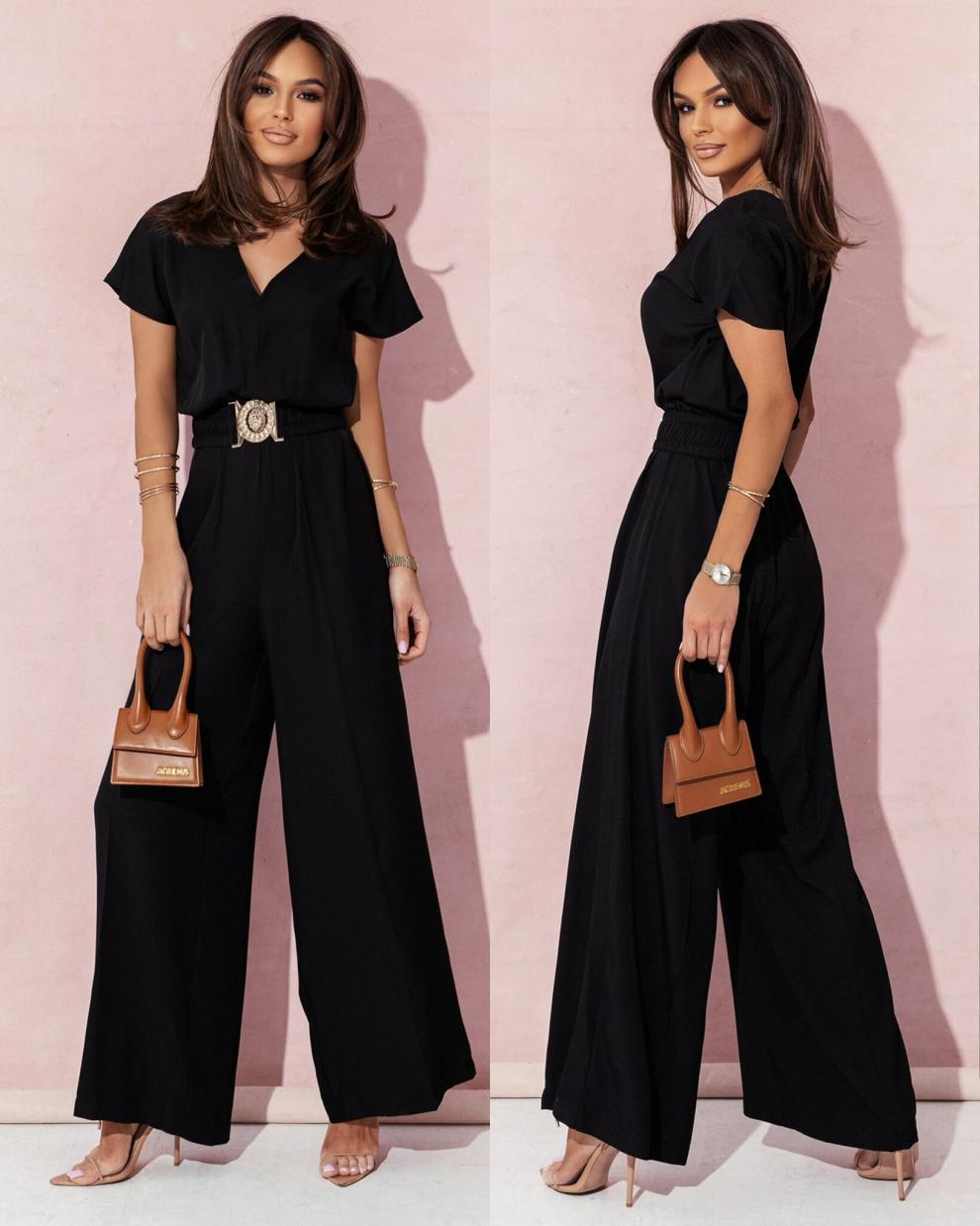 Women Fashion Elegant Solid Color V-Neck Jumpsuits