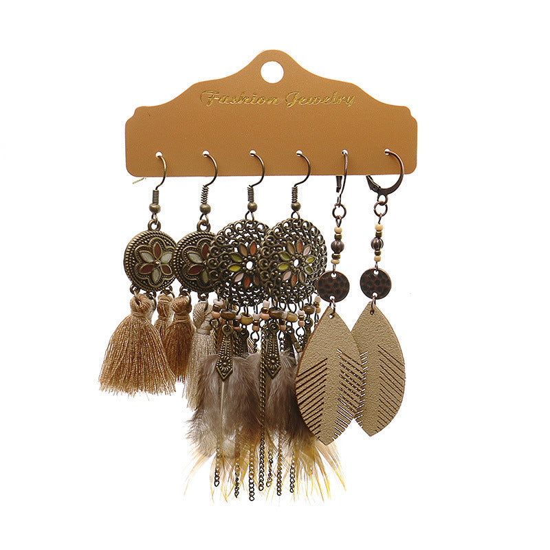 Conjunto de pendientes con borlas creativas retro de estilo étnico bohemio