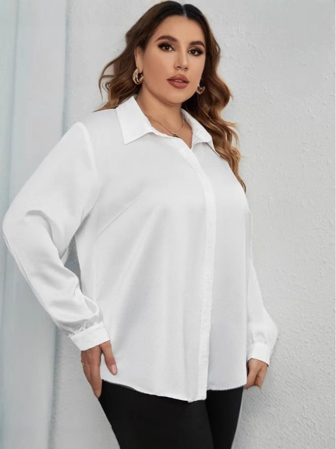Blusa informal de manga larga para mujer, color liso, talla grande
