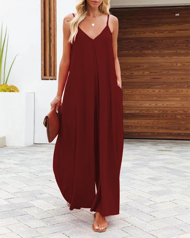 Women’s Fashion Casual V-Neck Spaghetti Strap Jumpsuit
