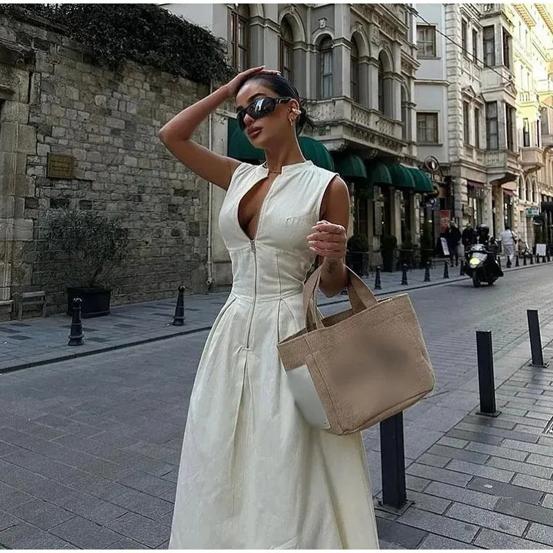 Vestido informal ajustado de cintura alta sin mangas para mujer