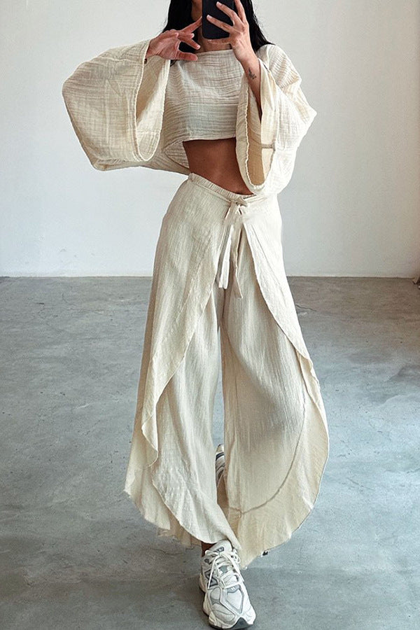 Women Fashion Loose Cotton Linen Long-Sleeve Set