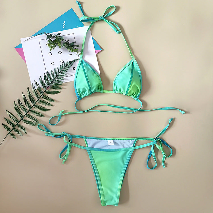 Bikini sexy con tirantes degradados para mujer en verde