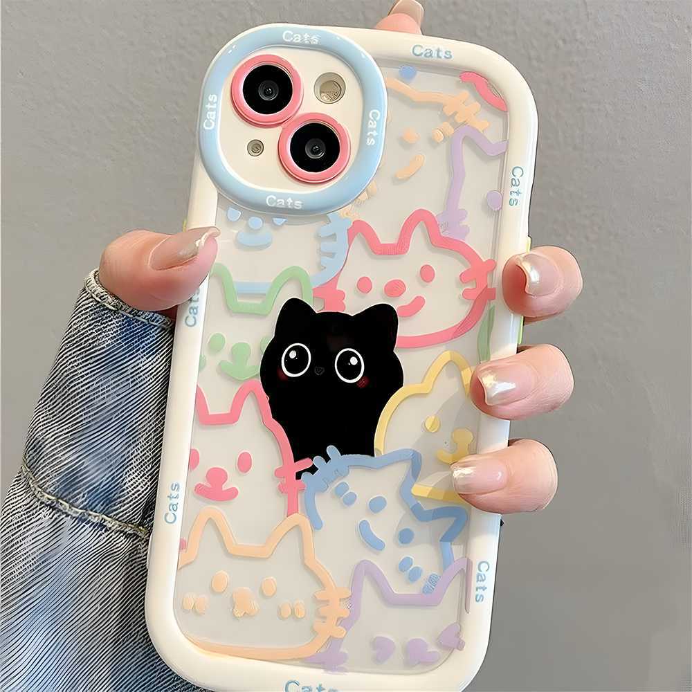 Fashion Cute Multicolor Cat Printed Soft Iphone Case