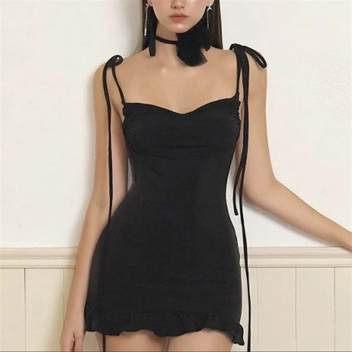 Women Fashion Sexy Solid Color Spaghetti Strap Dress
