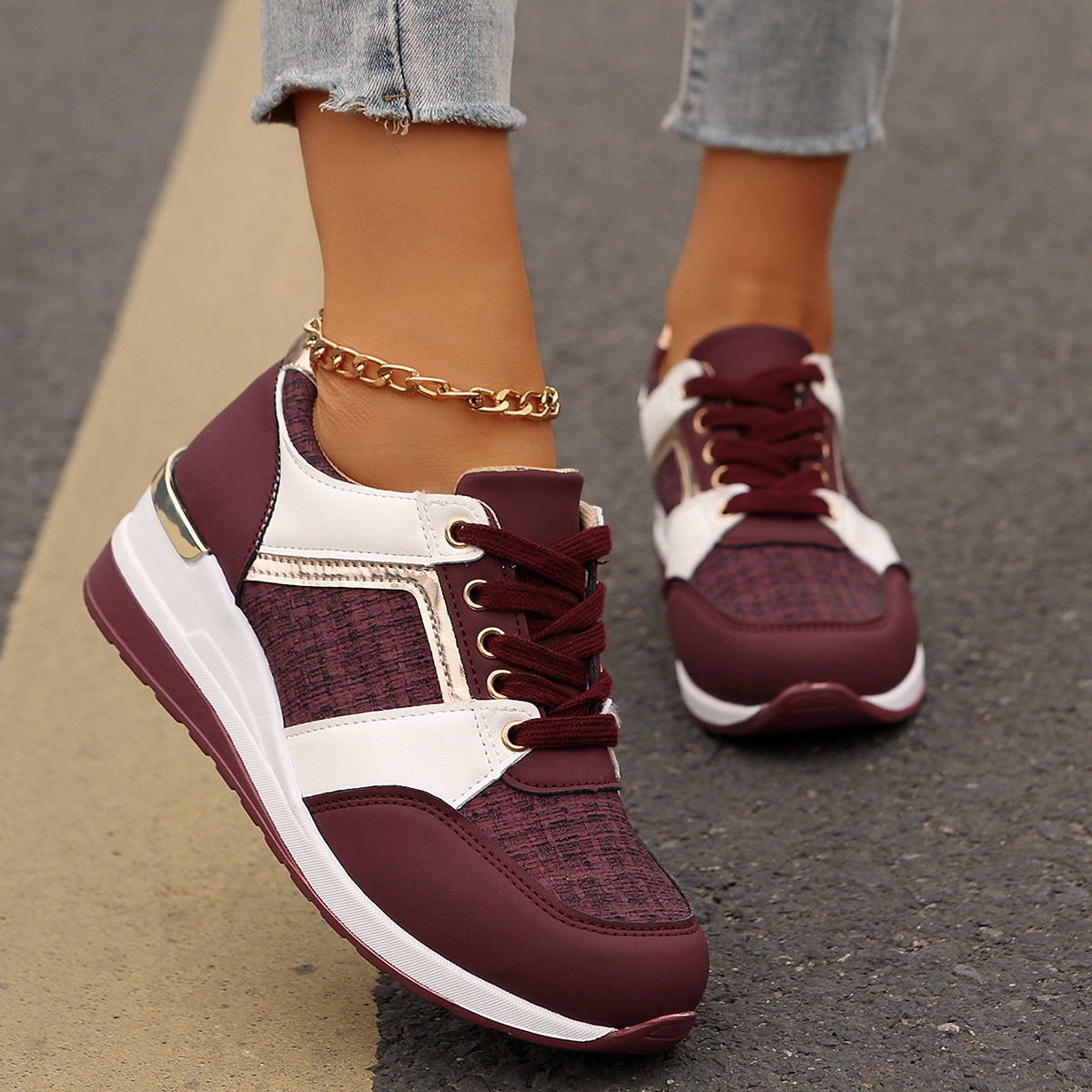 Women Fashion Casual Color Block Platform Sneakers