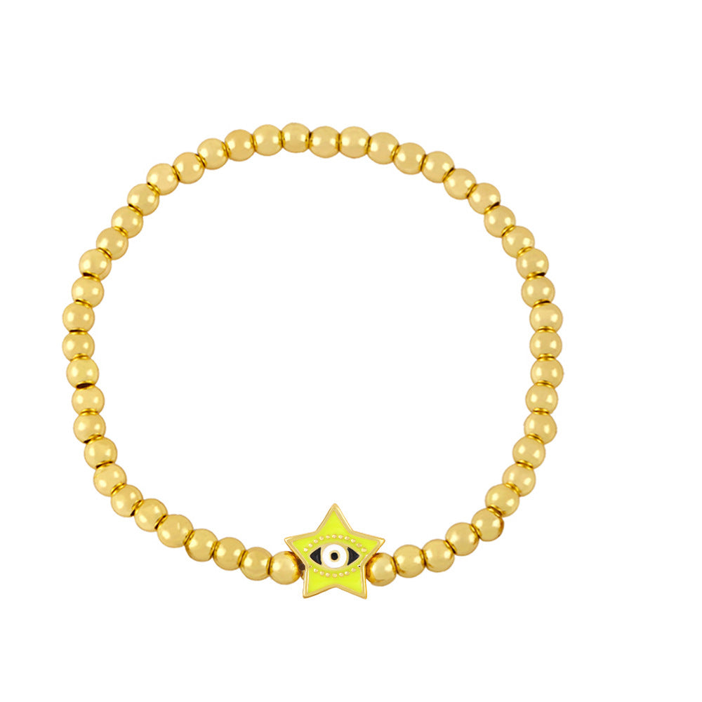 Pulsera de cuentas doradas con ojos de diablo y estrellas sencillas a la moda para mujer