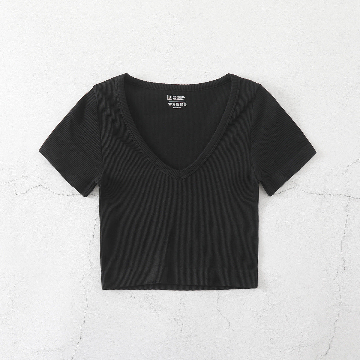 Camiseta de yoga informal de color liso con cuello en V para mujer